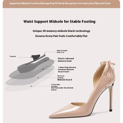 Beige Bow Patent Stiletto Heels | Butterfly-Knot Pointed Party Pumps