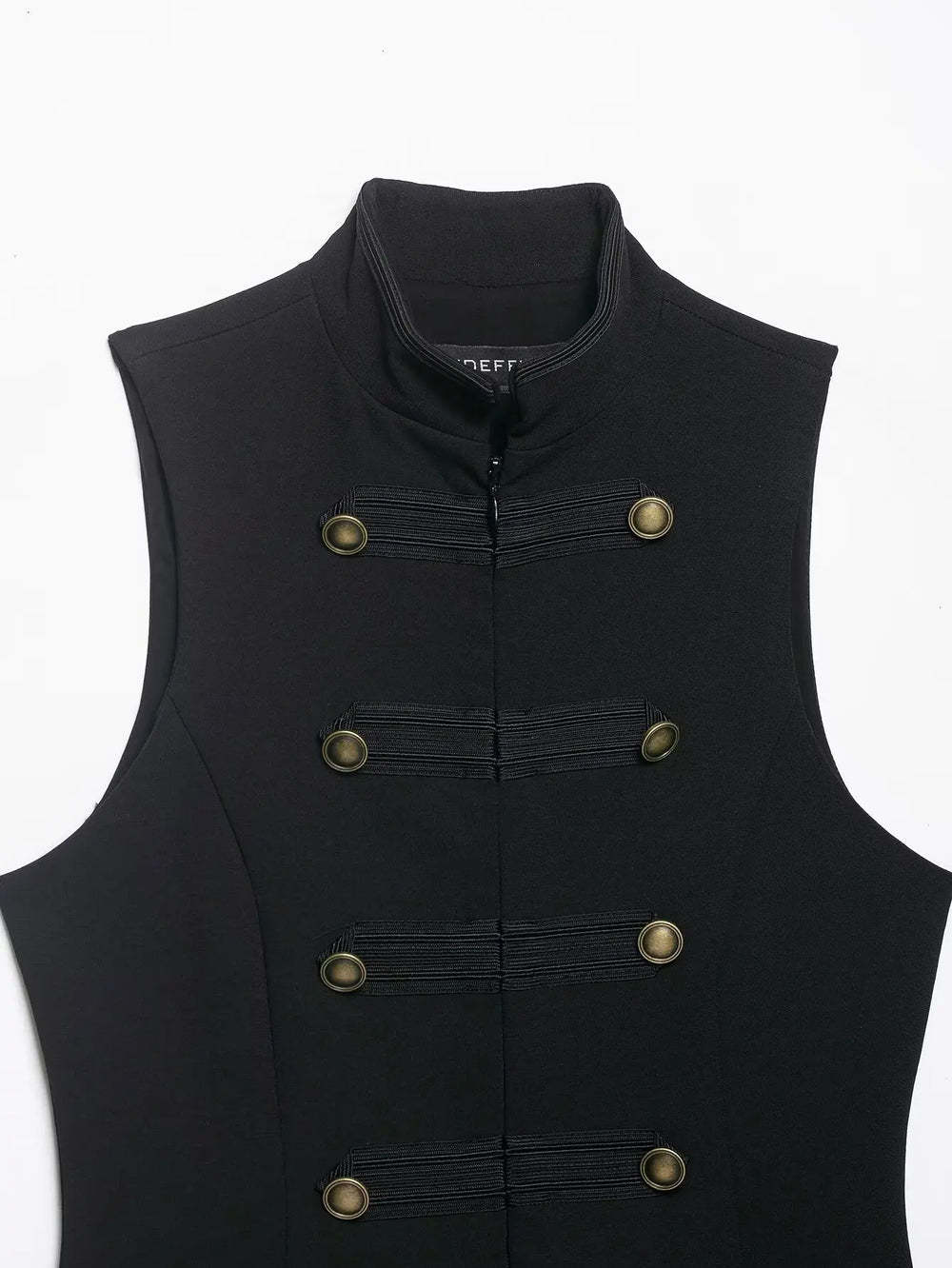 Black vest with gold buttons on a white background