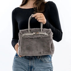 Faux Fur Top Handle Handbag