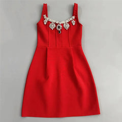 Red crystal embellished mini dress