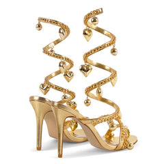 Gold Chain Wrap Stiletto Sandals