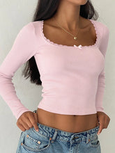 Square neck lace trim crop top in pink