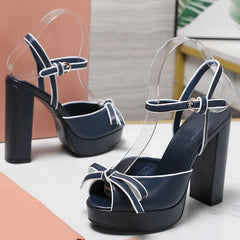 Platform Bow Strap Square Heels