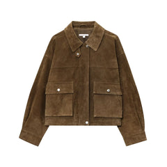Faux Leather Patch Pocket Bomber Jacket