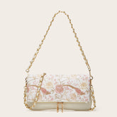 White floral print chain shoulder bag with gold hardware