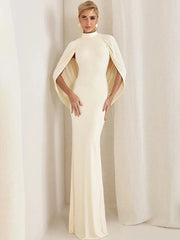 White Mock Neck Cape Maxi Dress