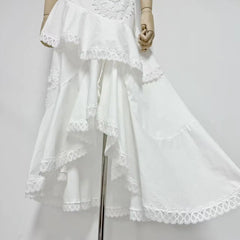 Floral Lace One-Shoulder Top Asymmetric Ruffle Skirt Set