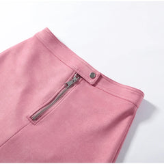Pink Lapel Neck Belted Jacket with Slit Midi Skirt Two-Piece Set