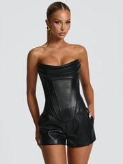 PU Leather Corset Top with Sculpted Strapless Fit