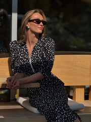 Half-Sleeve Polka Dot Midi Dress