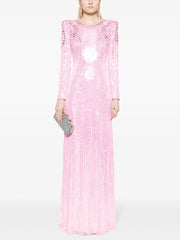 O-Neck Sequin Embellished Long Sleeve Maxi Dress