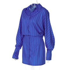 Blue striped shirt on a hanger against a white background