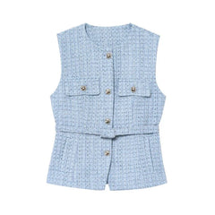 Light blue checkered vest with buttons