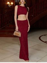 Red Sequin Cut Out Sleeveless Open Back Midi Dress