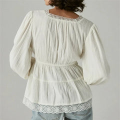Lace Long Sleeve Wrap Peplum Top