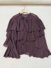 Tiered Ruffle Long Sleeve Loose-Fit Blouse