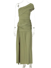 One Shoulder Draped Maxi Dress