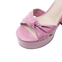 Satin Platform Crystal Embellishment Block Heels