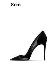 Black high-heeled shoe on a white background with text indicating heel height.