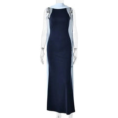 Two-Tone Drape Sleeveless Halter Maxi Dress