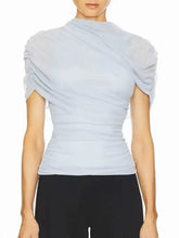 Draped mock neck short sleeve top