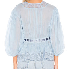 Puff Sleeve Lace Trim Peplum Top