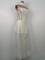 White Satin Lace Patchwork Slit Maxi Dress