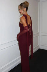 Scarf Collar Strapless Maxi Dress - Backless Bodycon Club & Party