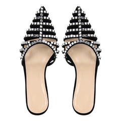 Rhinestone embellished pointed toe mules