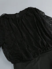 Black Long Sleeve Lace Split Midi Dress