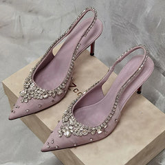 Pointed Toe Slingback Pumps with Crystal Embellishments