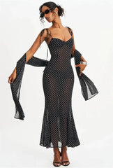 Polka Dot Spaghetti Strap Sweetheart Neck Maxi Dress