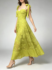 Bow-Tie Shoulder Square Neck A-Line Midi Dress