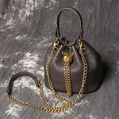 Leather Drawstring Bucket Bag
