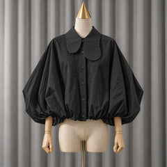 Lapel Collar Lantern Sleeve Blouse