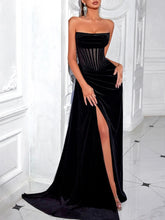 Strapless maxi dress with structured boning and sheer detailing