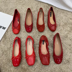 Red Ballet Flats with Bow Detail