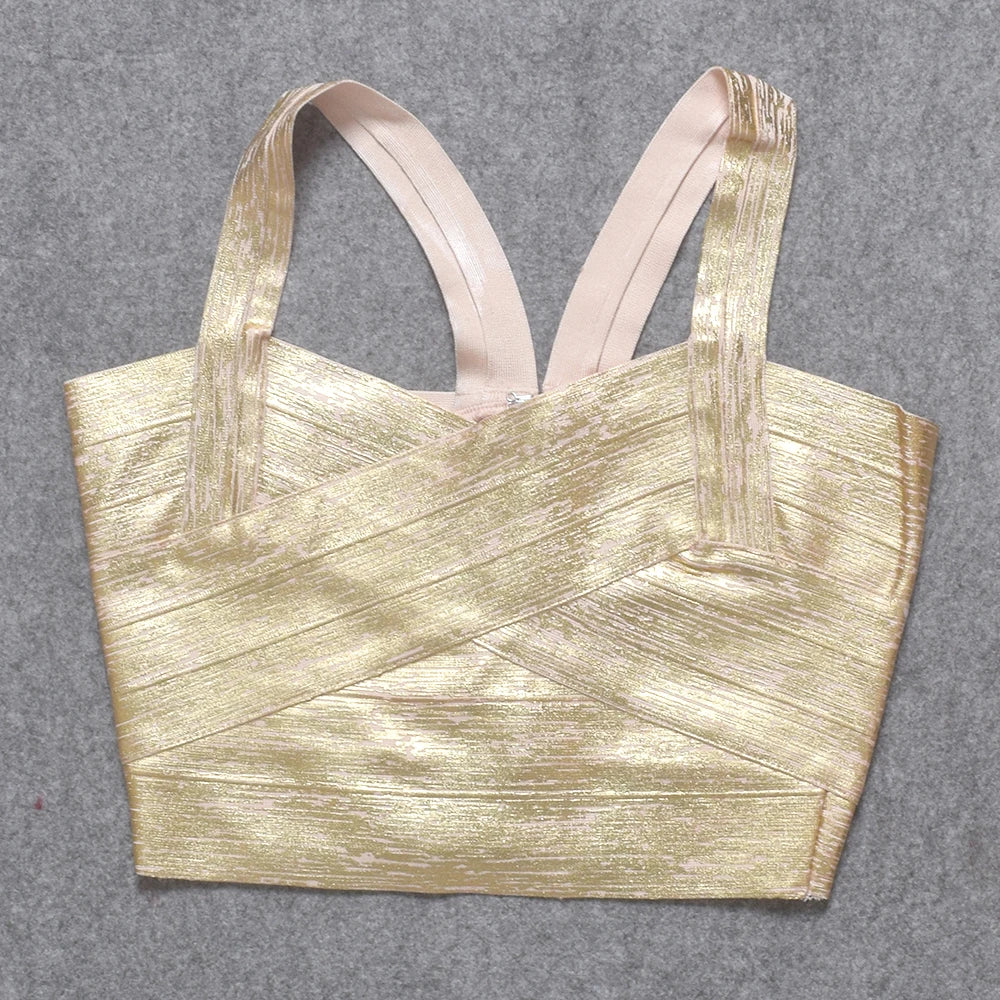 Gold metallic tote bag on a gray background