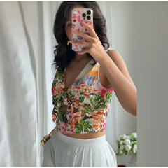 Landscape Sequence Printed Crop Top and Midi Skirt Set