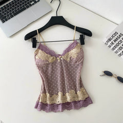 Purple Polka Dot Lace Strap Top