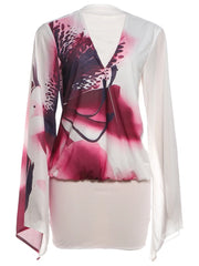 White Floral Printed Bell Sleeve Mini Dress