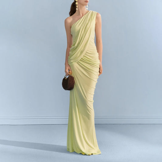 One-shoulder draped maxi dress