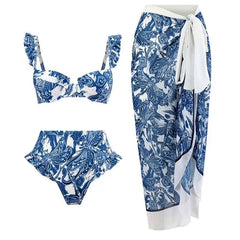 Bustier One-Piece Swimsuit and Wrap Skirt Set