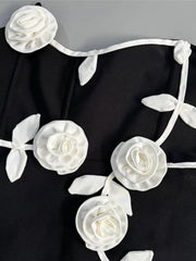 Strapless Flowers Patchwork Pleated Long Dress