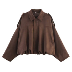 Lapel Suede Cropped Bomber Jacket