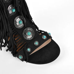 Fringed Gladiator Open Toe Flat Sandals