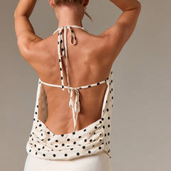 Polka dot cowl neck halter top back view