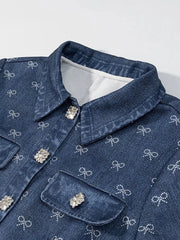 Denim Bowknot Short-Sleeve Pocket Mini Dress