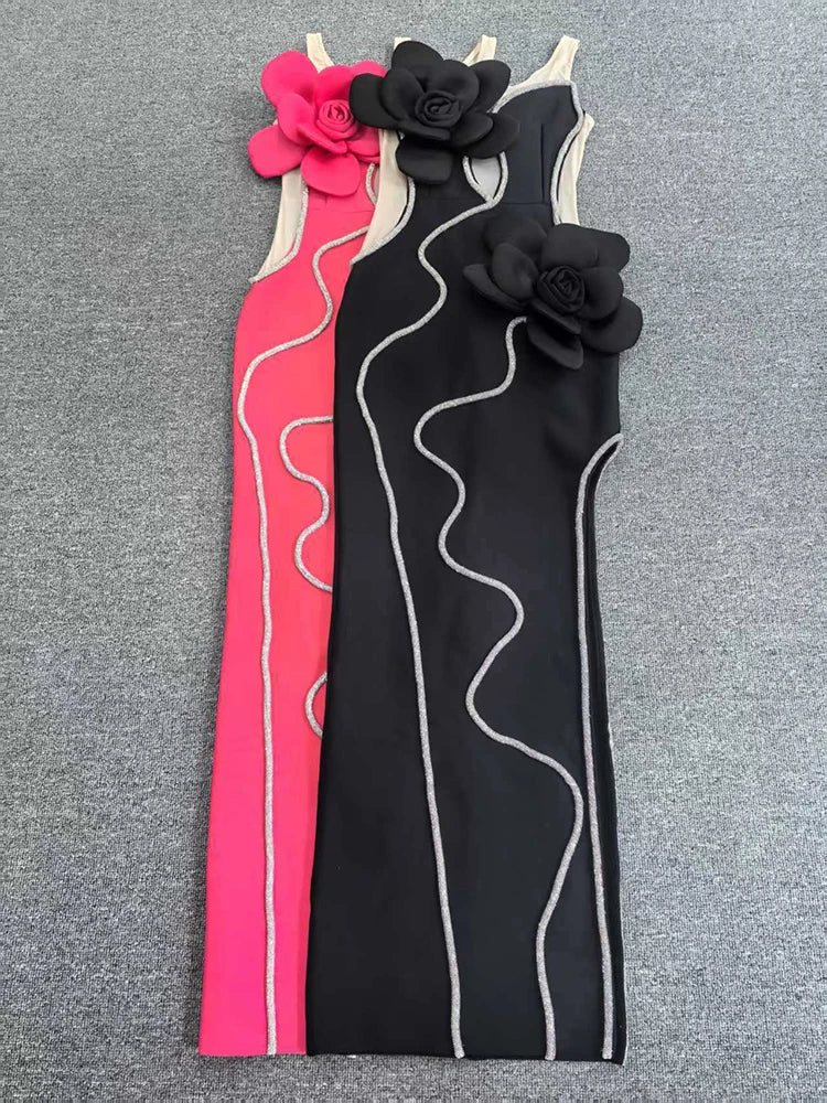 Two strappy tops with floral designs on a gray background