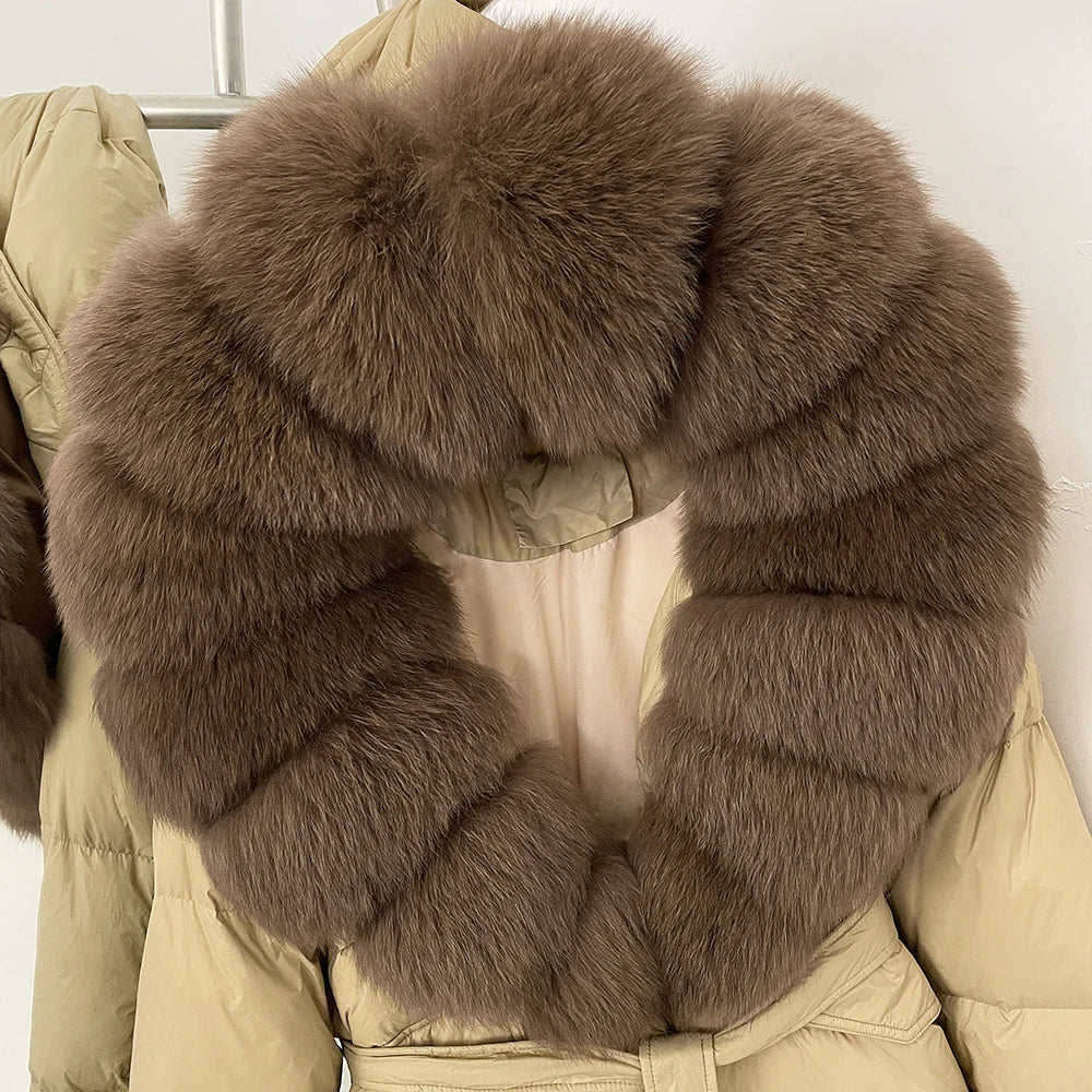 Beige coat with brown fur collar